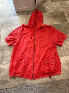 Red Hooded Short-Sleeve Windbreaker Jacket
